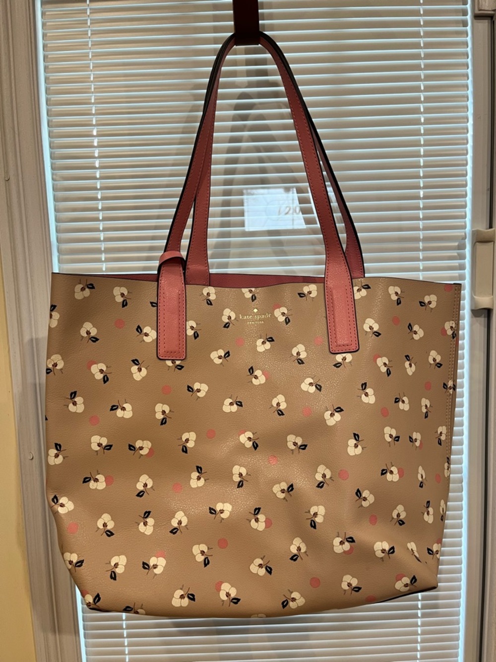 Kate Spade Reversible Pink Floral Print Tote with Cream Accents - Picture 2 of 9